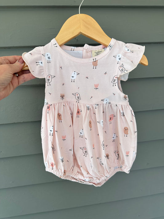 Birds Ruffle Sleeve Romper