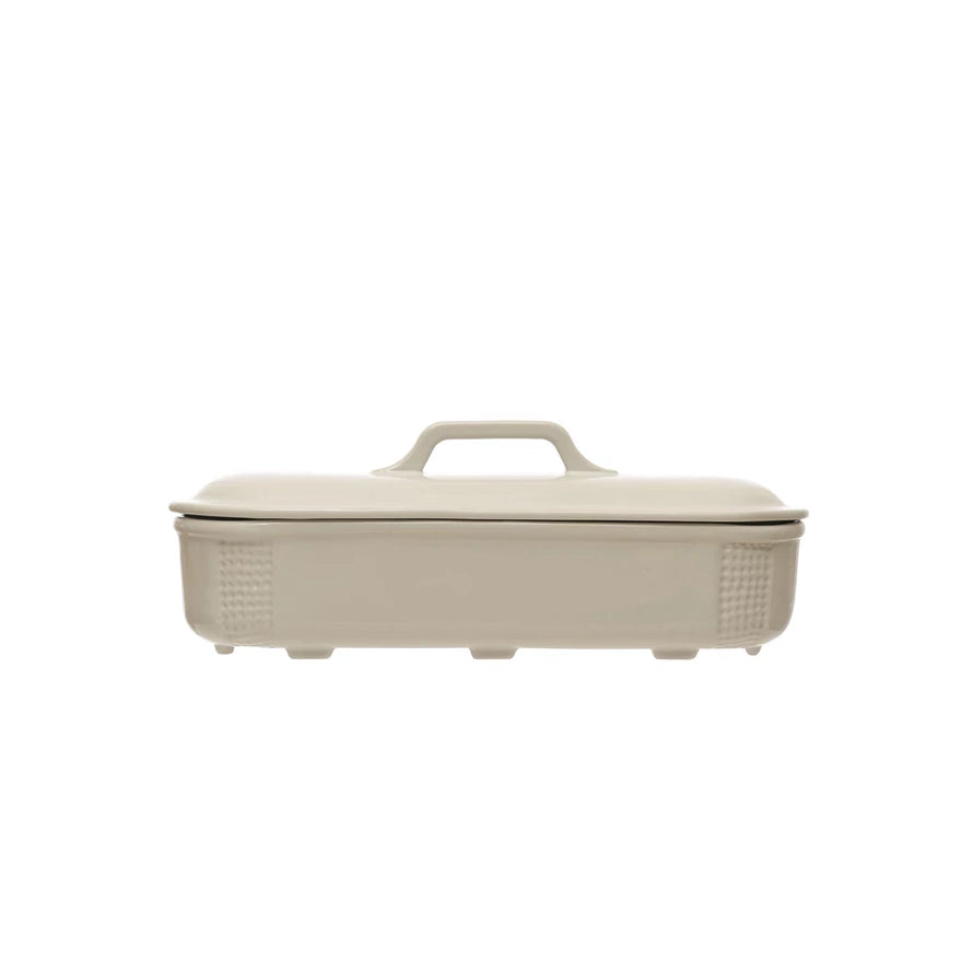 Oval 2QT Debossed Stoneware Baking Dish W/ Lid
