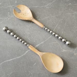Beaded Wood Server Set