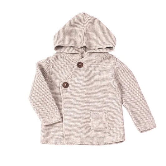 Hooded Button & Pocket Sweater Knit Jacket