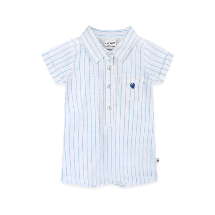 Aqua Emb. Baby Romper Sea Blue Stripe