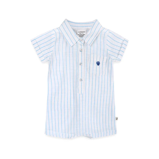 Aqua Emb. Baby Romper Sea Blue Stripe