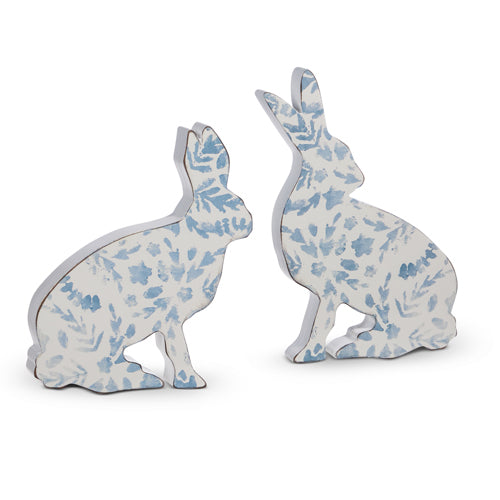 Blue Floral Wood Rabbit