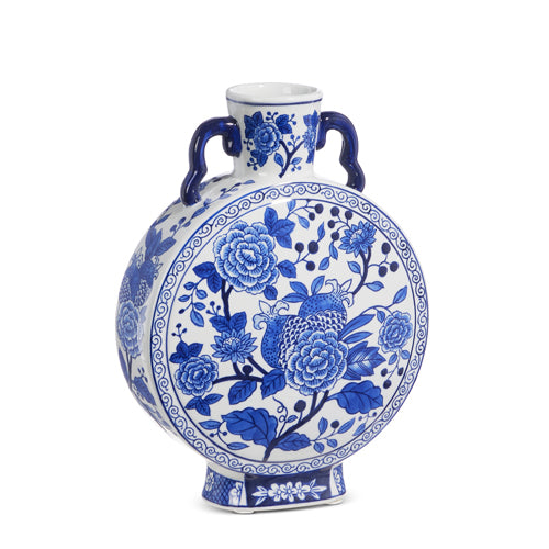 Handled Blue & White Floral Vase