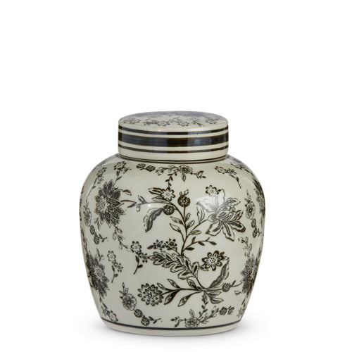 Black and Ivory Lidded Jar 8"