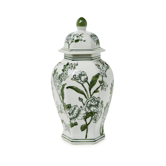 Green & White Hexagonal 14" Jar with Lid