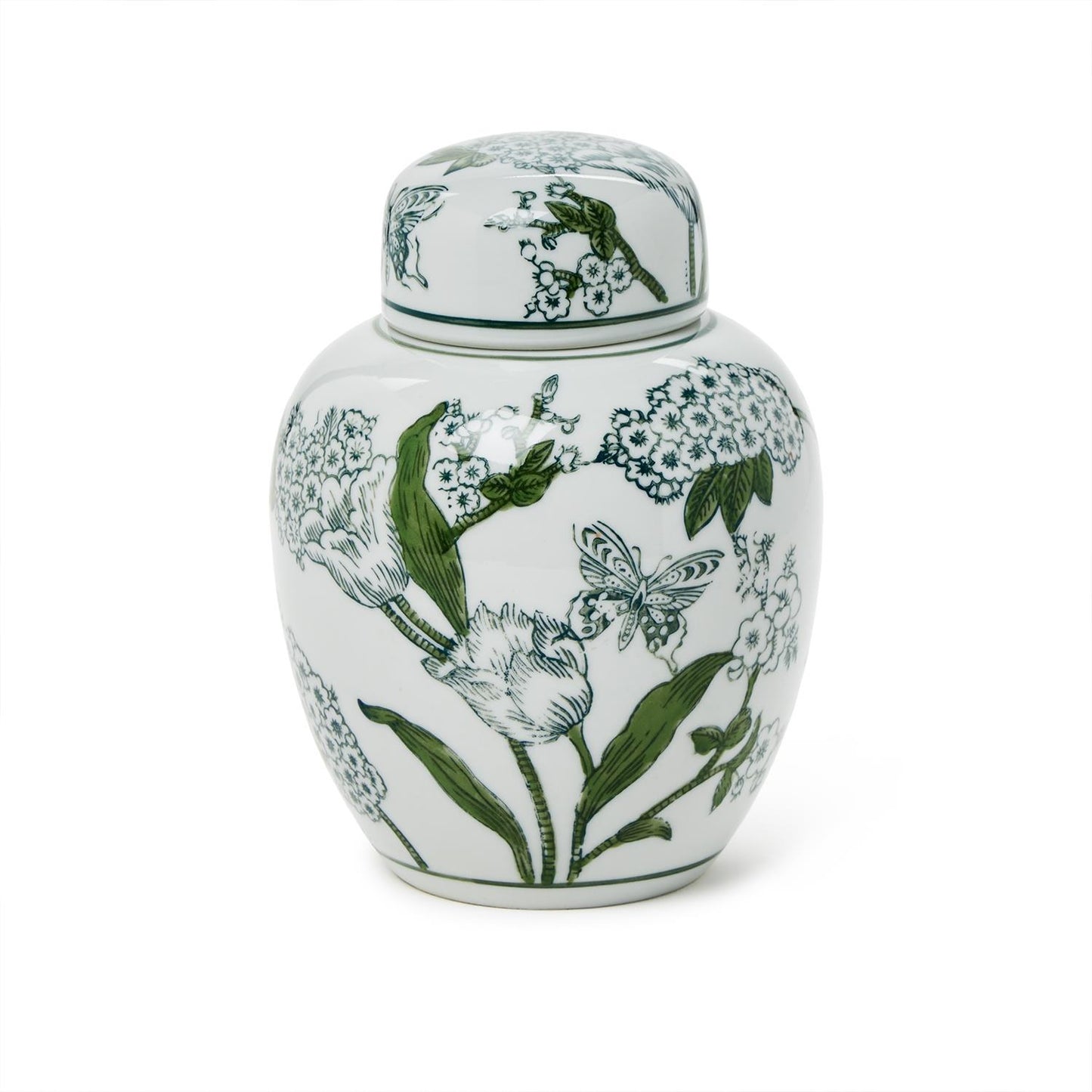 Chinoiserie Ginger 7 1/2" Jar w/ Lid  Green & White