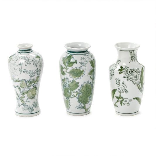 Chinoiserie Vase 7 3/4"  Green & White