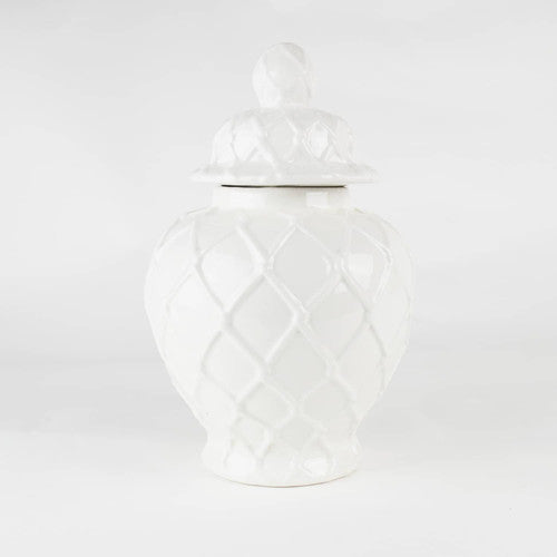 White Textured Ginger Jar Large