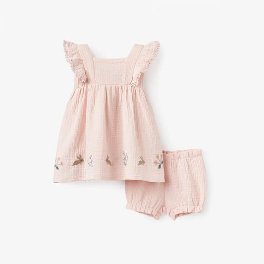 Garden Picnic Organic Muslin Dress w/ Bloomer
