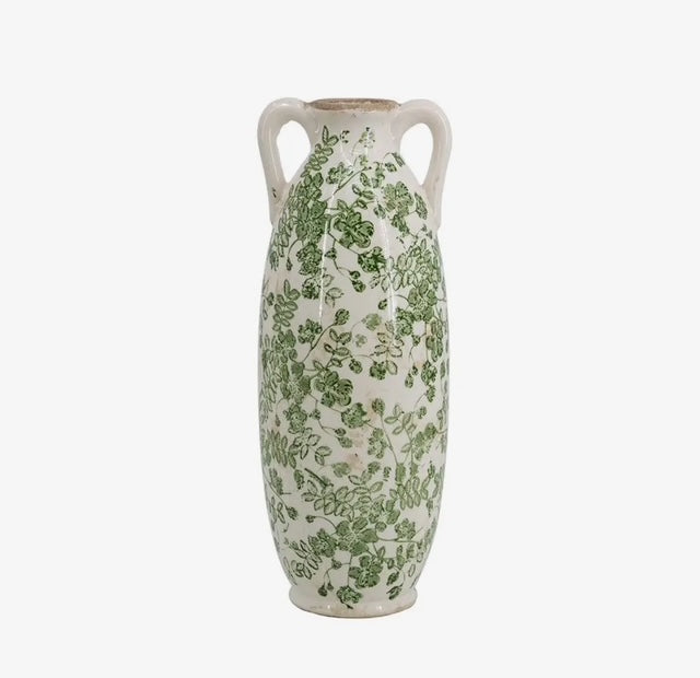 White & Green Ceramic Flower Vase 19inch