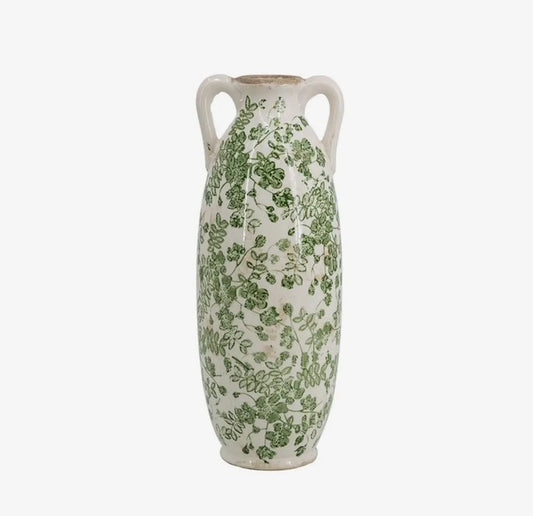 White & Green Ceramic Flower Vase 19inch