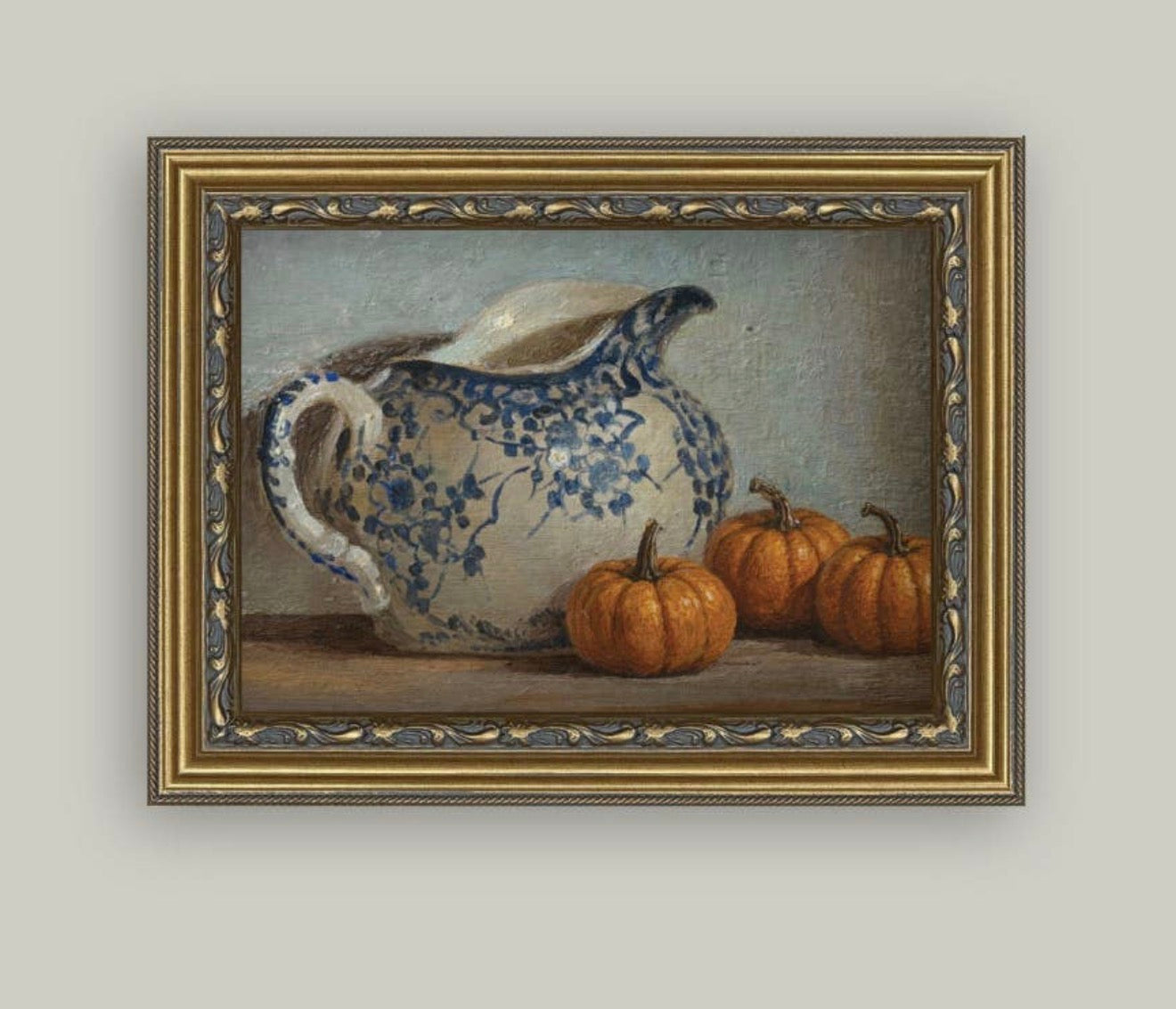 Still Life Pumpkins and Pitcher