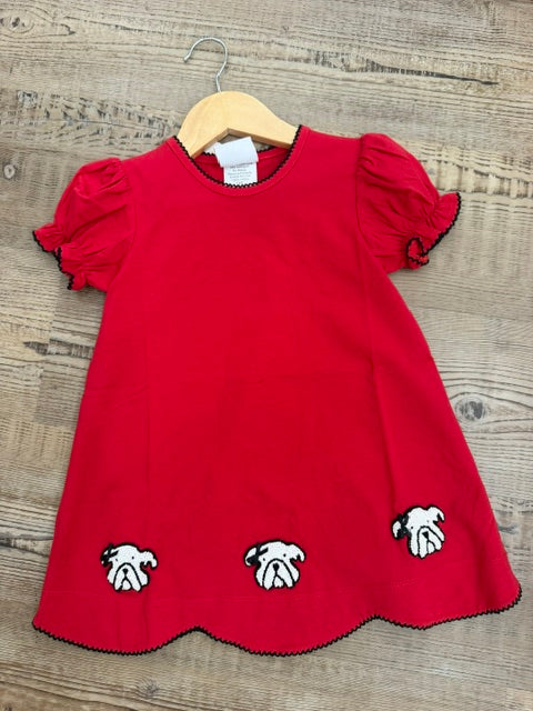Red Bulldog Ruffle Scalloped Dress