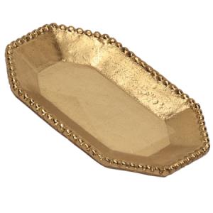 Large Gold Textured Aluminum Beaded Border Octagon Tray 16200