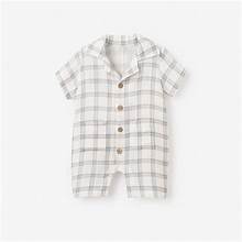 Plaid Organic Cotton Muslin Shortall 9-12mths