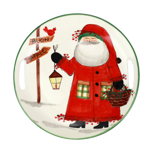 Old St Nick Handled Round Tray w/ Lantern