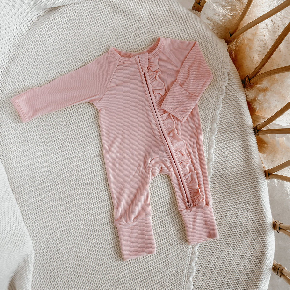 Ribbed Long Sleeve Zip Growsuit with Beanie or Headband
