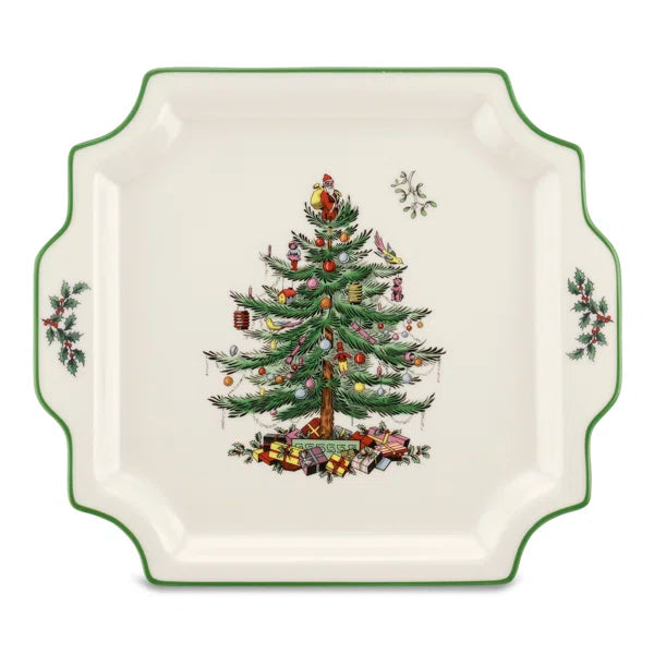 Christmas Tree Square Handled Platter