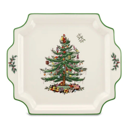 Christmas Tree Square Handled Platter