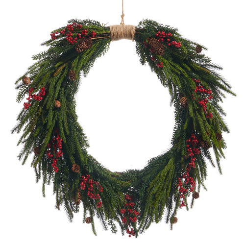Berry, Pinecone, and Pine Wreath 33inch with Bow