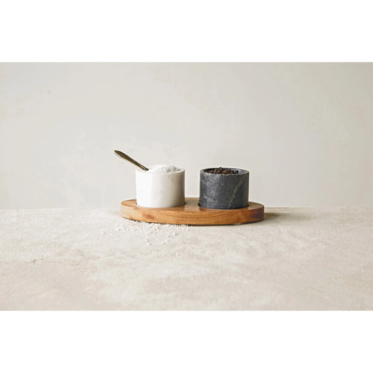 Mango Wood Tray with Marble Bowls