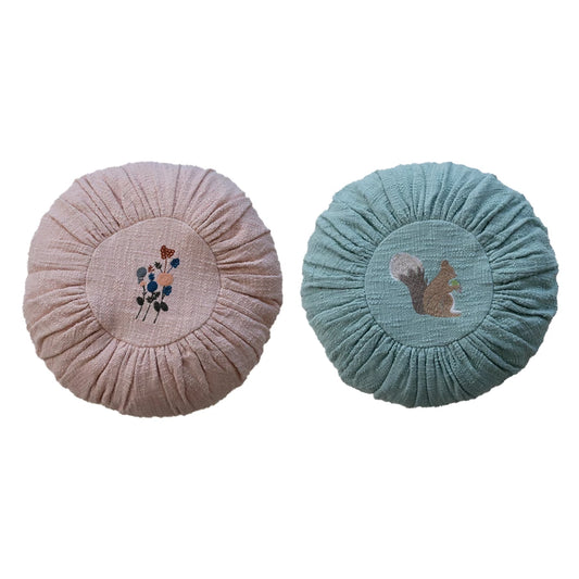Round Cotton Embroidered Pillow
