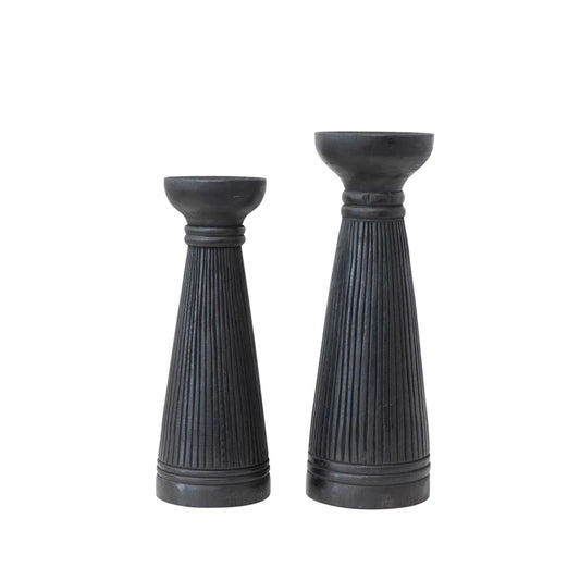 Wood Ribbed Candle Holder