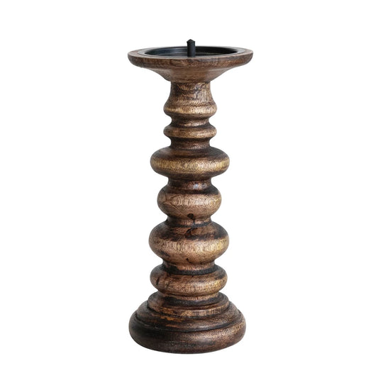 Hand Carved Mango Wood 3" Pillar Holder