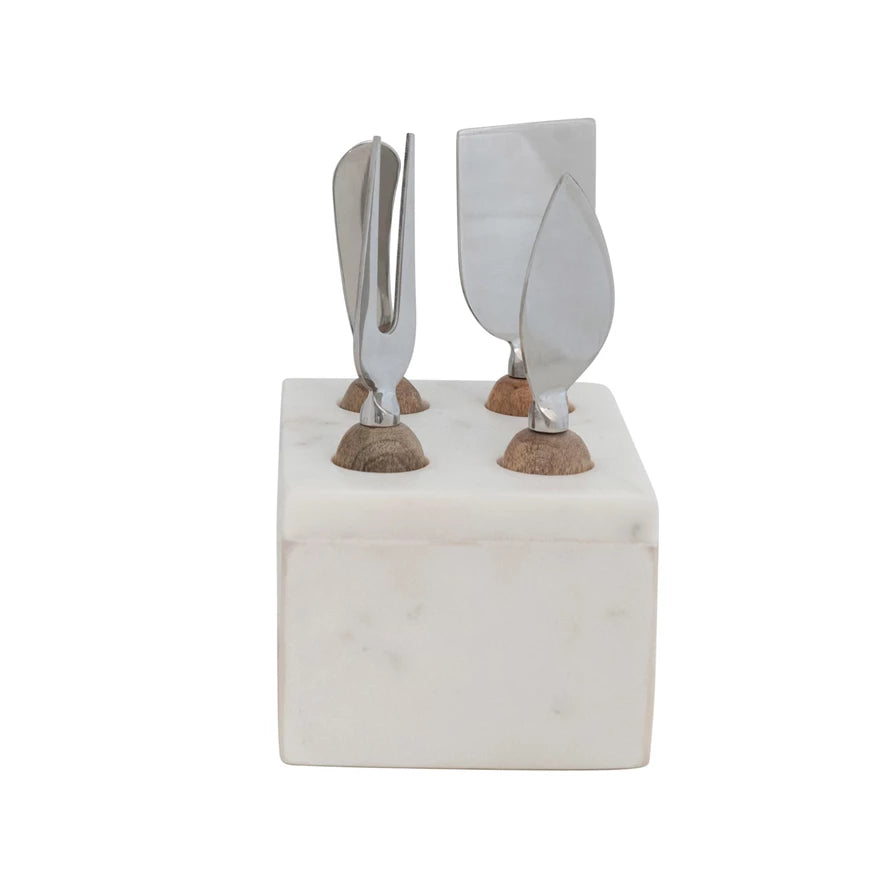 Marble/Mango Wood Cheese Server Set with Stand
