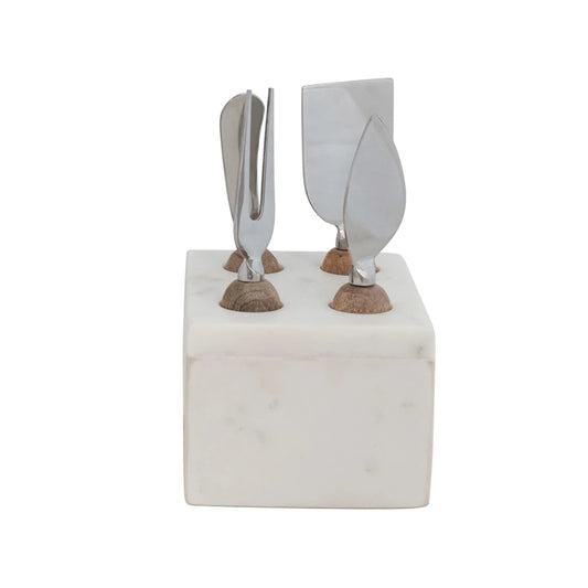Marble/Mango Wood Cheese Server Set with Stand