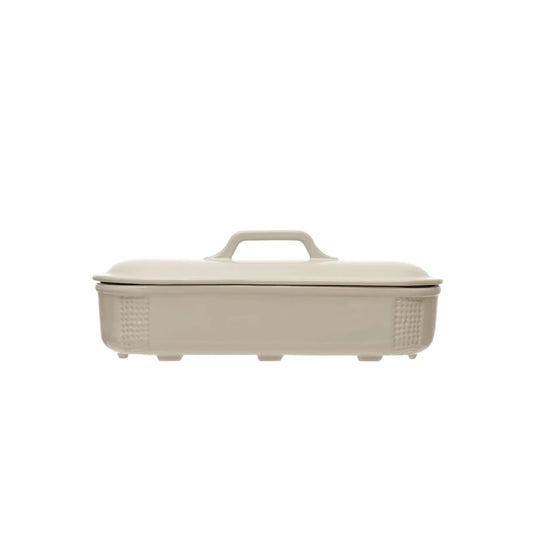 Oval 2QT Debossed Stoneware Baking Dish W/ Lid