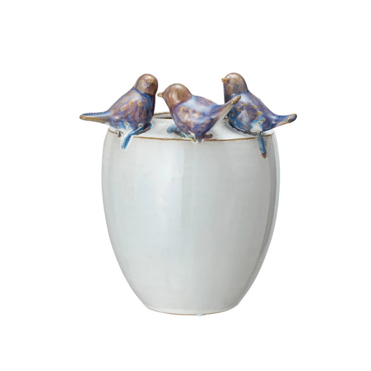 Stoneware Planter/Vase with Birds