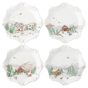 Berry & Thread  North Pole Scalloped Dessert/Salad  Plate set of 4 assorted