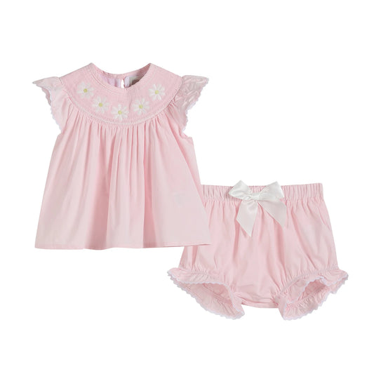 Light Pink Daisy Smocked 2 pc Set