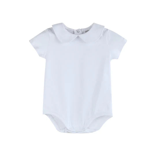 Organic White Cotton Collared Short Sleeve Body Suit