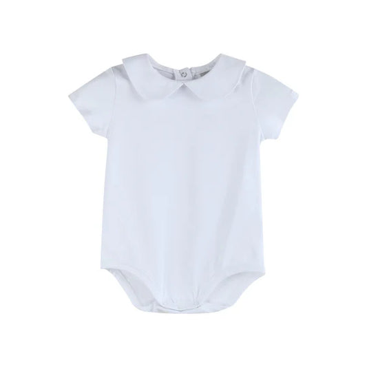 Organic White Cotton Collared Short Sleeve Body Suit