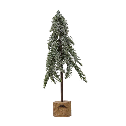 Pine Tree with Wood Slice Base Snow Finish MD