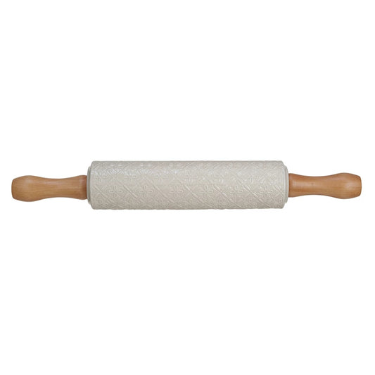 Stoneware Rolling Pin with Snowflakes