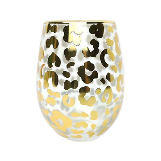 Gold Leopard Stemless Wine Set of 2