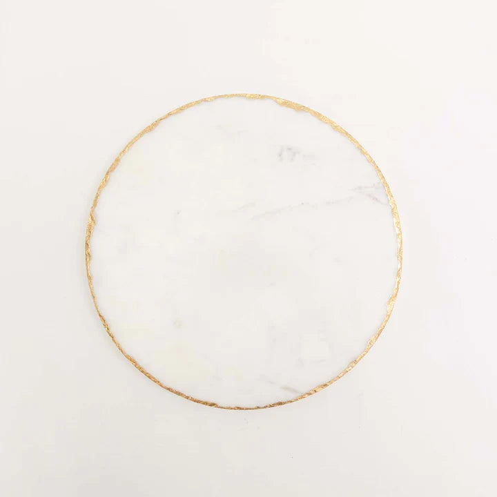 Round Marble Tray with Gold Rim