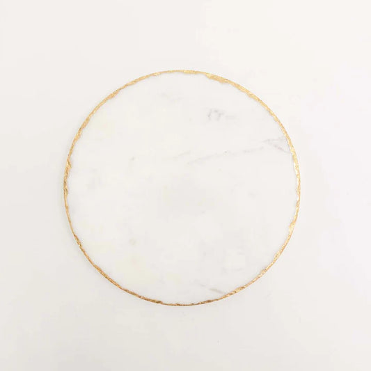 Round Marble Tray with Gold Rim