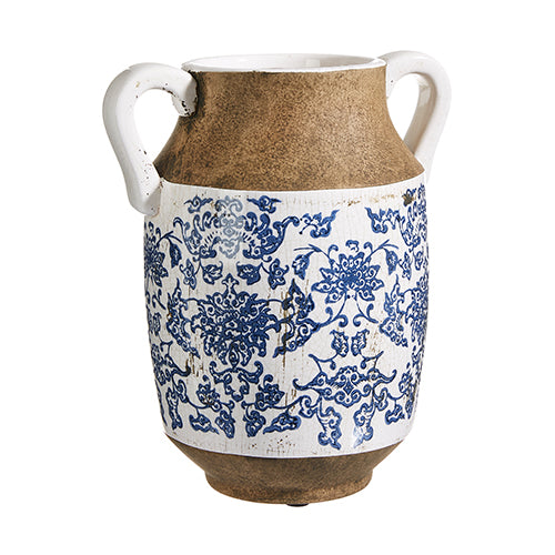 9.25in Blue & White Handled Pot