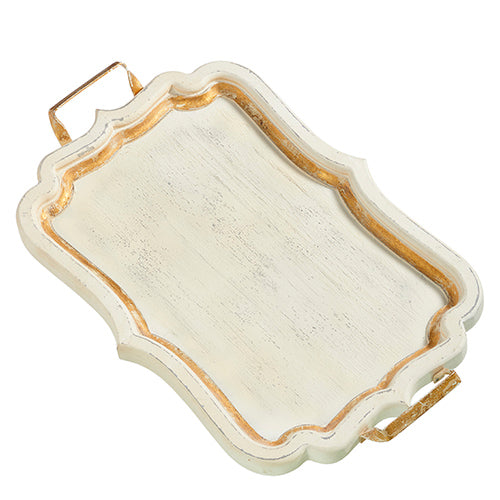 Distressed White and Gold Tray