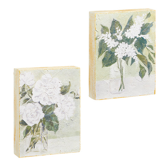 White Flowers in Vase Block Wall Art