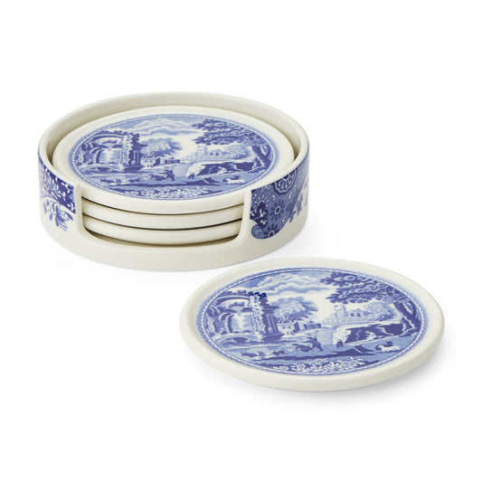 Blue Italian Ceramic Coasters w/ Holder