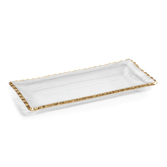 Textured Rectangular Tray w/ Gold Rim