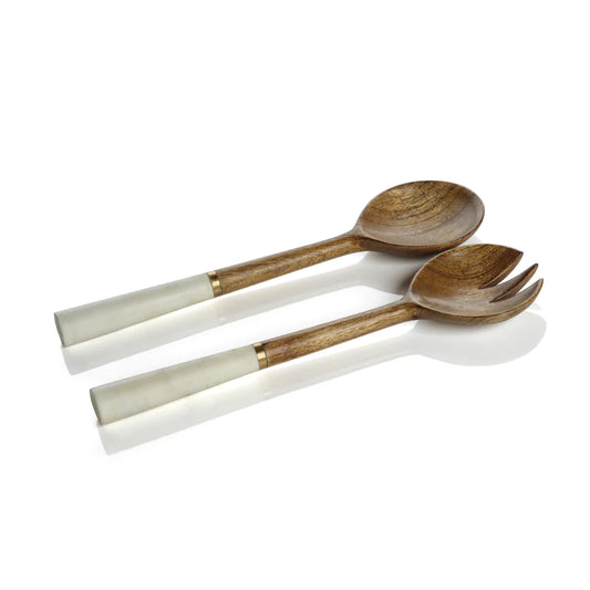 Marble and Wood Salad Servers