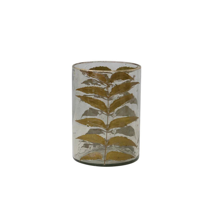 Glass Hurricane With Embedded Leaves