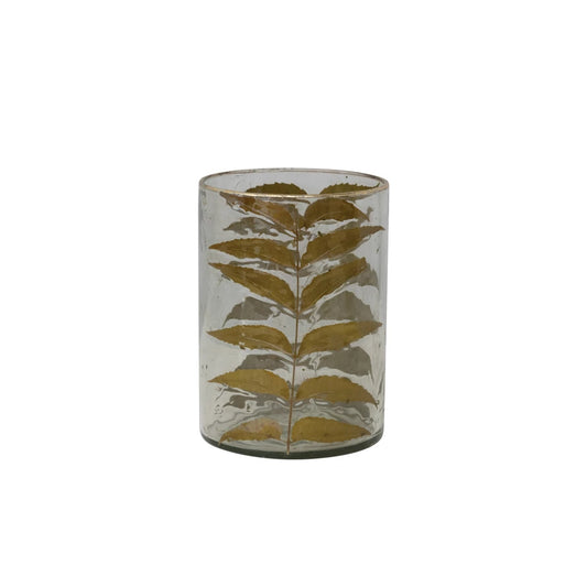 Glass Hurricane With Embedded Leaves